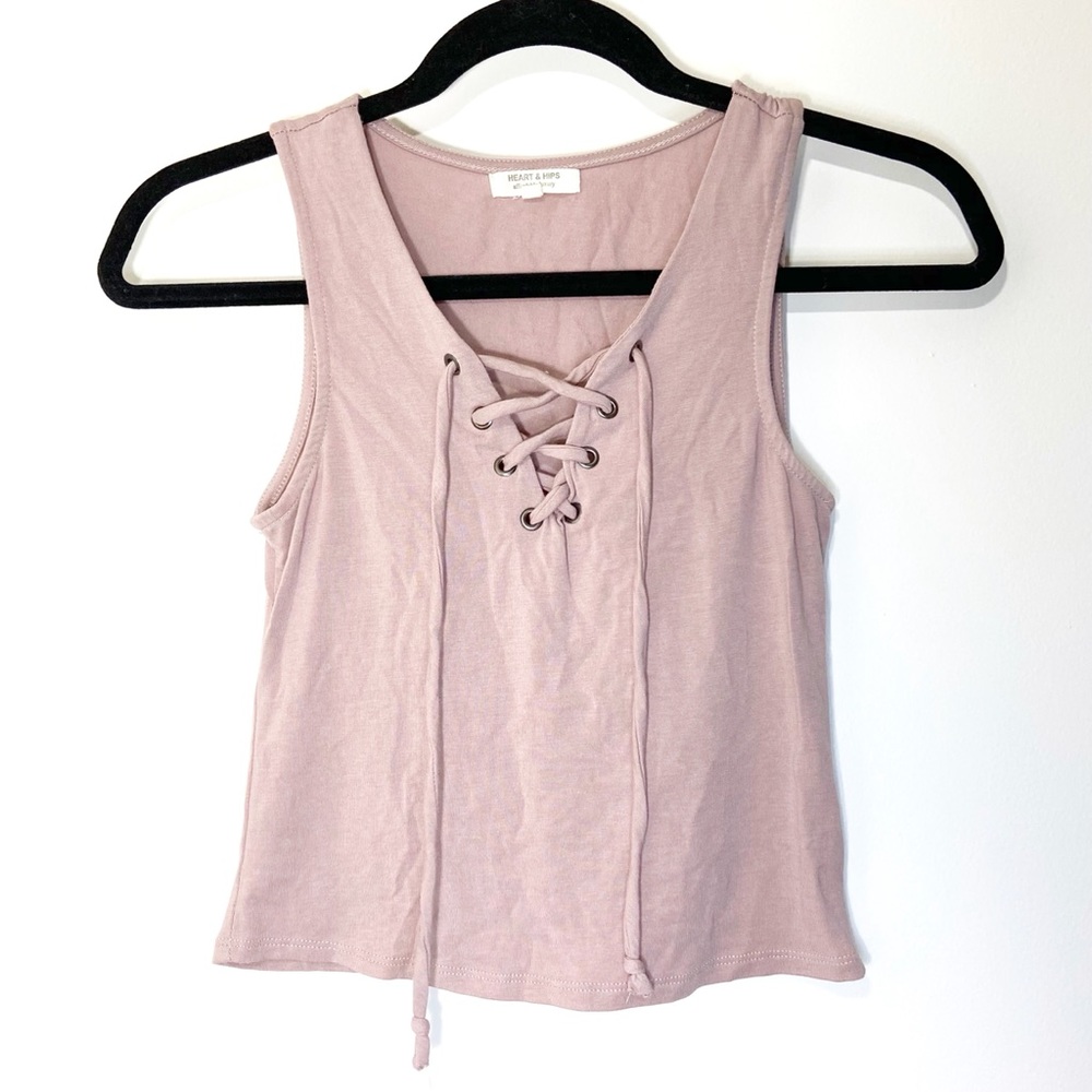 Heart & Hips Criss Cross Front Tank Top Pink Small